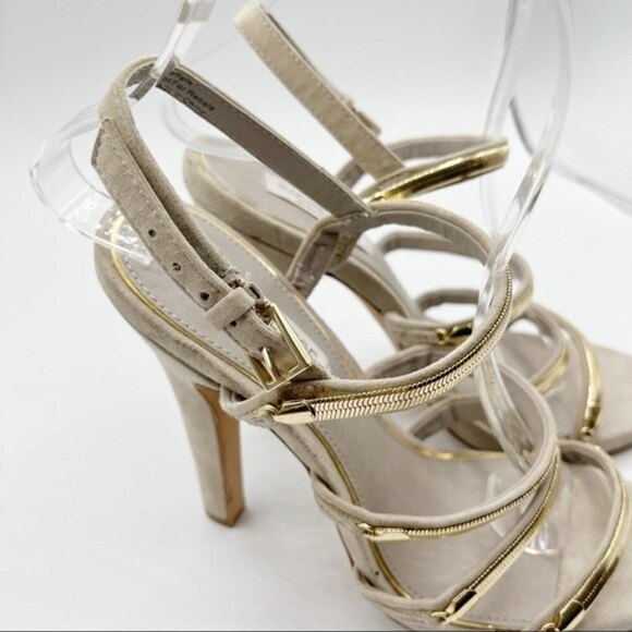 Rachel Zoe Strappy Heels Women’s Size 7 Suede Gold Accent Sandals - Picture 5 of 11